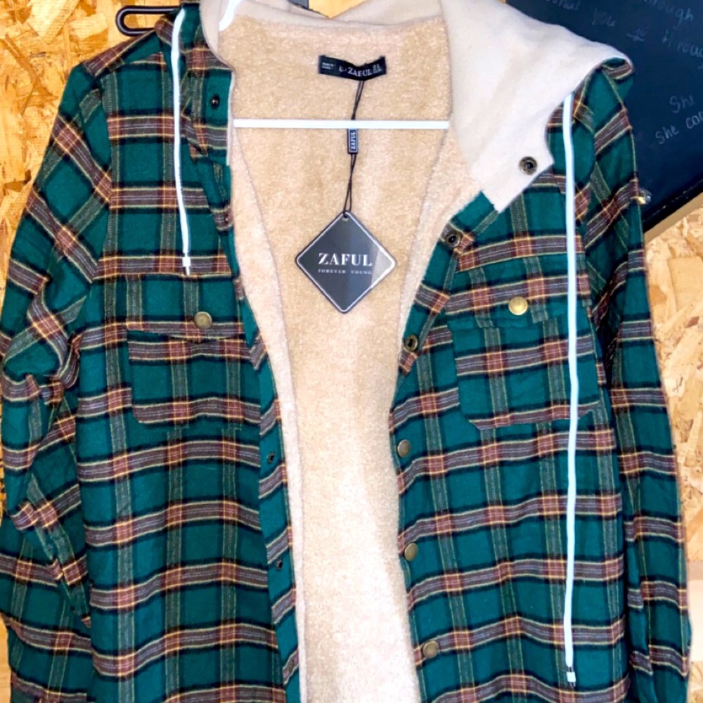 flannel fleece jacket with hood - Picture 1 of 1